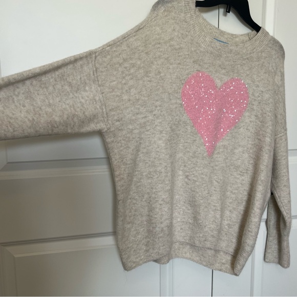 NWOT CeCe Cream and Pink Crew Neck Sweater with Vintage Heart Design - Picture 3 of 14